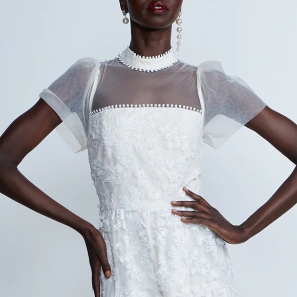 NWT - New York & Company - Short Sleeve 3D Floral Dress - Ivory - Picture 2 of 14